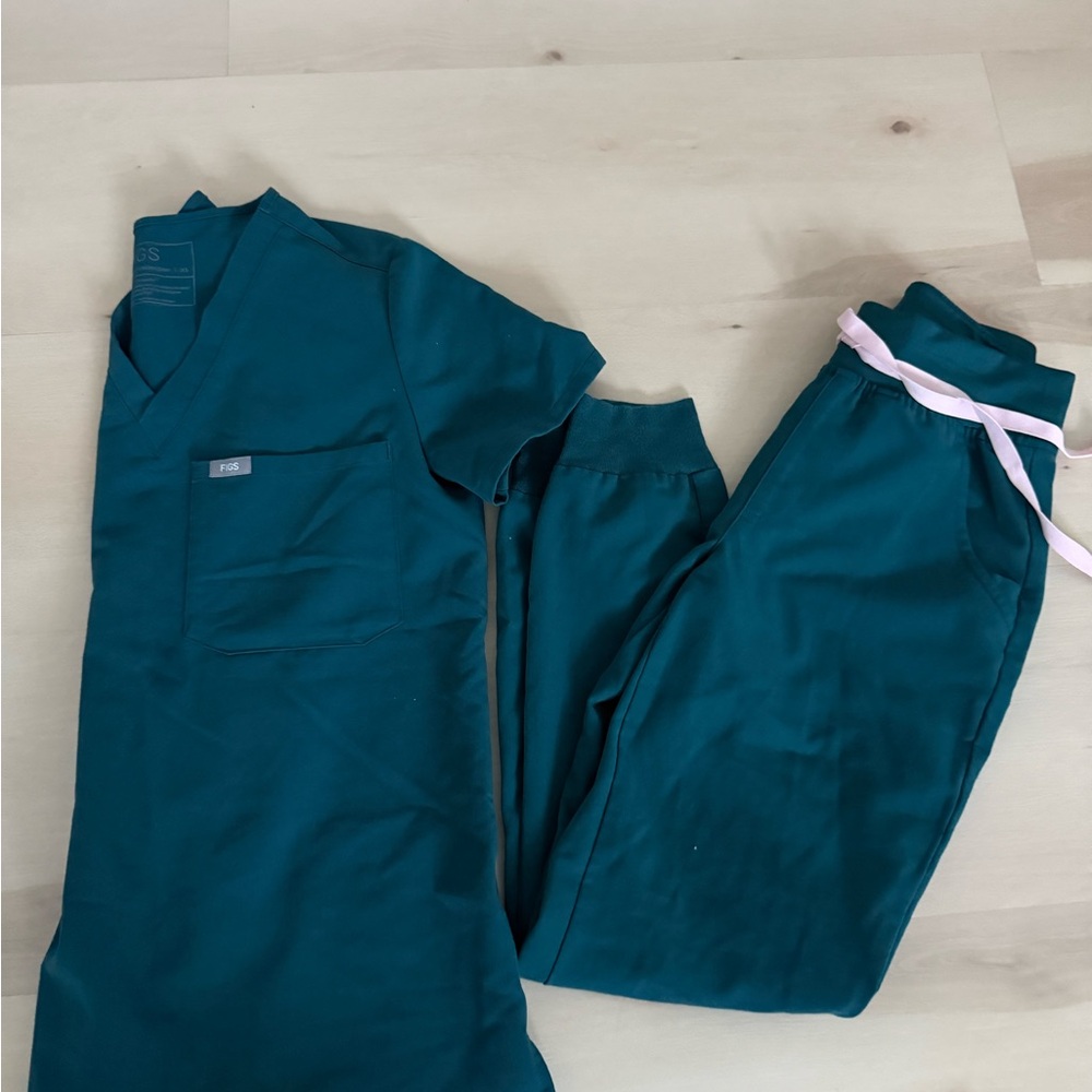 Figs Teal Scrub Set with Pink Accent
